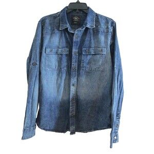 Rok Premium Quality Shirt Button Front Blue Denim Mens Size Medium Long Sleeve